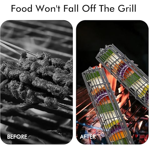 2 stk. trækollektion grillkurv, kebab grillkurv rustfrit stål, rustfrit stål tilbehørskurve til grillning