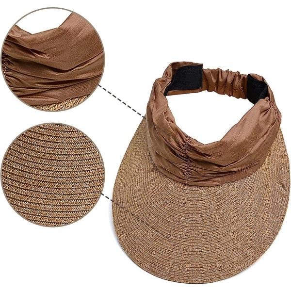 Solhatt med bred brätte for kvinner Vikbar cap hatter dame sommer halmhatt Solbeskyttelse Sport strandhatt Sommerhatt for strand golf Brun brown