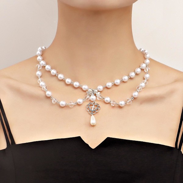 4 stk Pearl Rhinestones Choker Butterfly Halskjede for Kvinner Jenter Fest