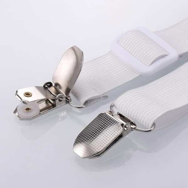 8 Pieces Sheet Clips, Adjustable Sheet Holders, High Elastic Fitted Sheet Straps with Clips, Sheet Fasteners Max Stretch 120cm, Sheet Holders White