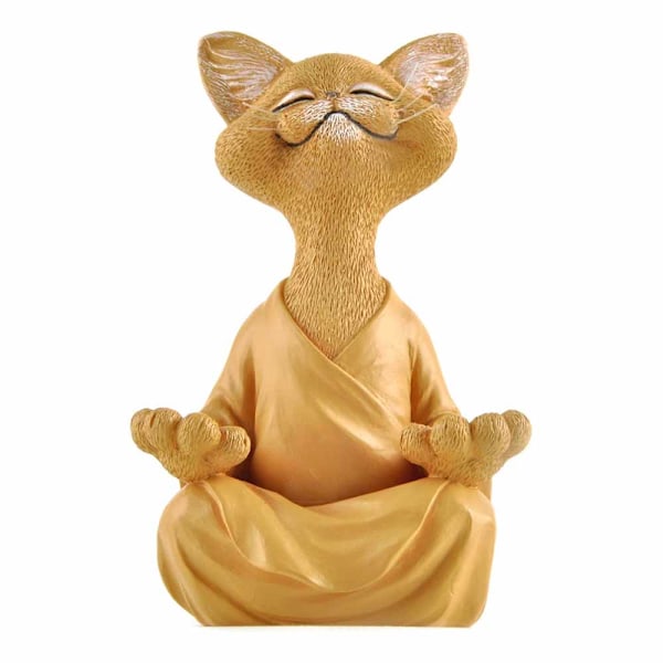 Buddha kattestatue meditation yoga samlerobjekt gave til katteelskere Orange(18 CM,Orange)