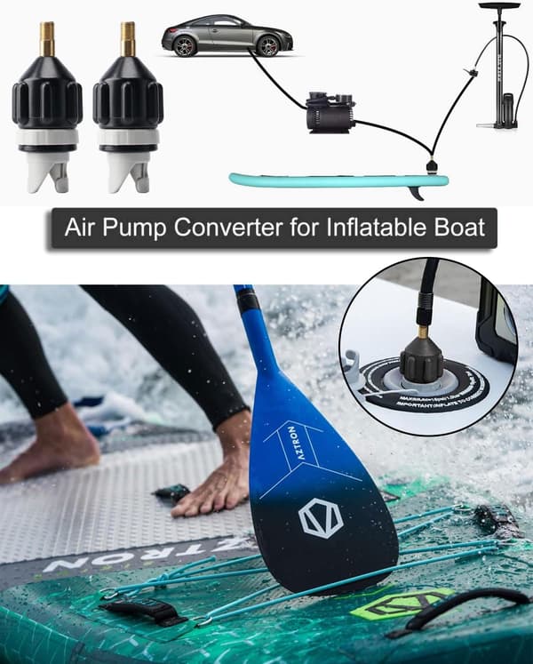 2 kompressoradaptere for oppblåsbare brett - Universelle luftpumpeventiladaptere for surfebrett og padlebrett - Passer til de fleste oppblåsbare