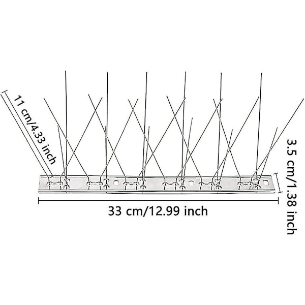st rostfria fågelpiggar, stålfågelpiggar, anti-duvpinnar, fågelavvisande piggar, för balkongtak och fönster, 33 cm