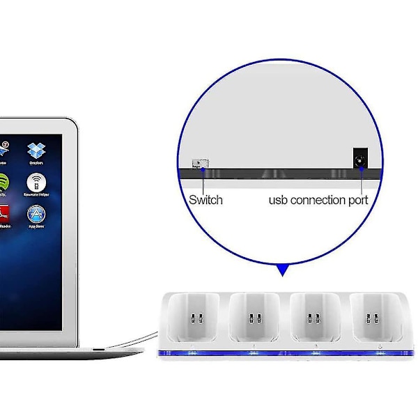 Wii Fjernkontroll Lader, 4 i 1 Wii Ladestasjon med 4 stk 2800mah Oppladbare Batterier Kompatibel med Wii/Wii U Kontroller - Svart