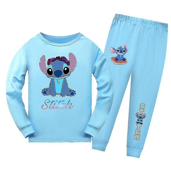 Lilo & Stitch Barnpyjamas Set Långärmad T-shirt Byxor Outfit Loungewear Nattkläder 7-14 År - Xin 9-10 Years 9-10 Years Light Blue