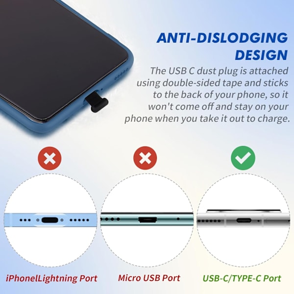 (6 kpl, Musta) Type C -portin pölysuojus, USB C -pölysuojus puhelimelle, Type-C -latausportin silikoninen pölysuojus