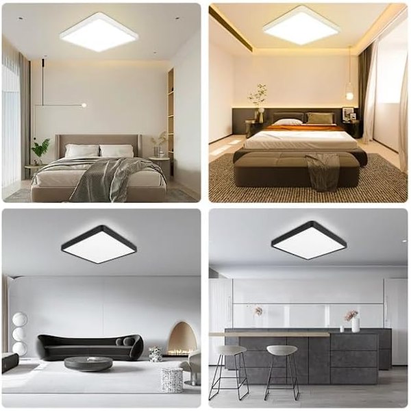 LED Loftlampe 36W Dæmpbar - 3 Farvetemperaturer, Timer, Nattilstand - Til Soveværelse, Badeværelse, Køkken - Hvid 30x30cm [Energiklasse E]