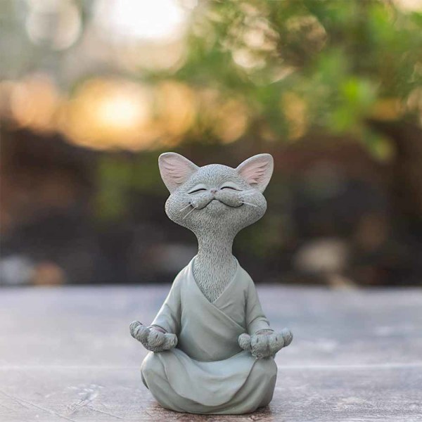 Buddha kattstaty meditation yoga samlarobjekt present för kattälskare Grå (18 CM, Grå)