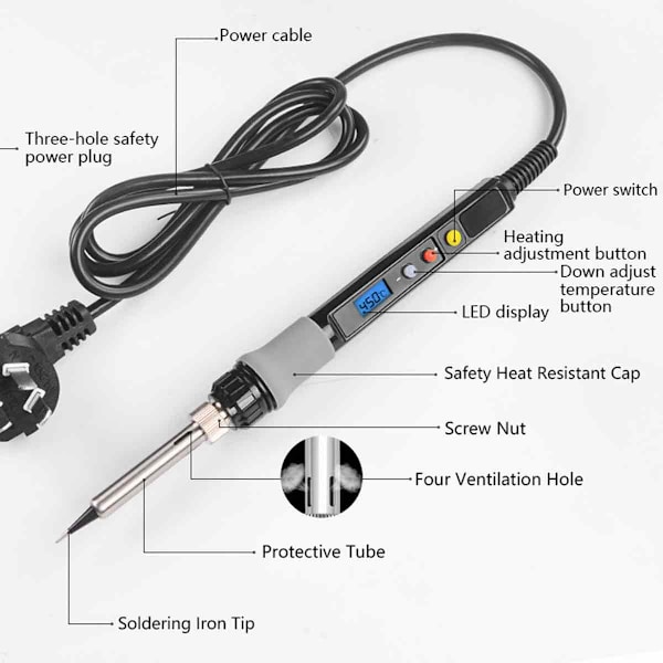 Elektrisk loddebolt og avloddebolt 80W Justerbar loddebolt med LCD-skjerm (200℃~450℃), PÅ/AV-bryter, Rask oppvarming keramisk