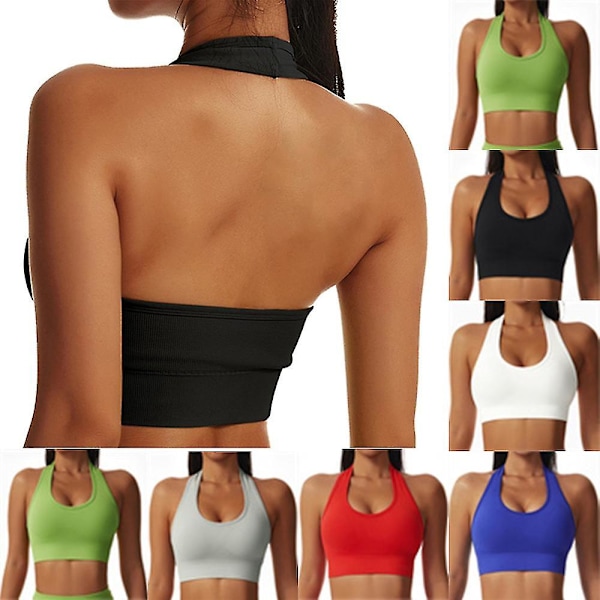 Halterneck Sport-BH Selkä avoin Fitness Bustier Topattu Push Up BH Naisille Vihreä Green Green L