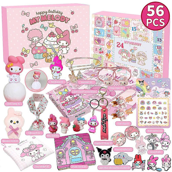 Sanrion Kuromi, My Melody ja Cinnamoroll -joulukalenteri 2024 - Lelut, Tarvikkeet, Joulukalenterilahjat Tytöille ja Lapsille My Melody