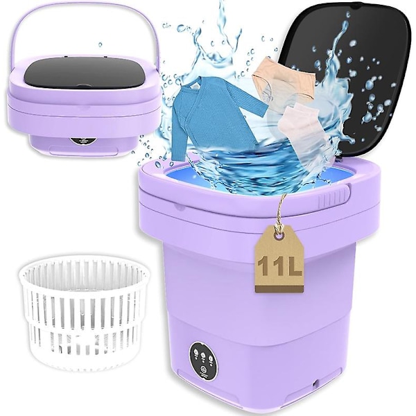 Kannettava pesukone, 11L 2-in-1 kokoontaitettava pesukone ja linkous purple