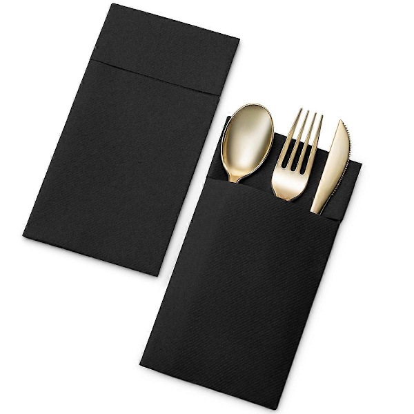 50 stk. middagsservietter med innebygd bestikklomme, pre-foldede stofflignende papirservietter for {f136}