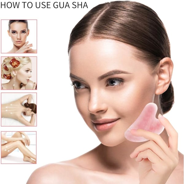 Gua Sha - Gua Sha-stein for ansikt - Hjerteformet stein for ansiktsbehandling - Anti-rynke massasjeverktøy for ansikt - Gua Sha ansiktsmassasje (Rosa)