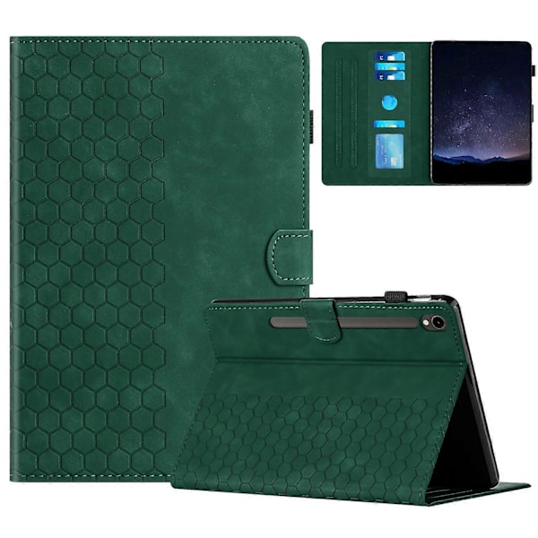 Etui til Samsung Galaxy Tab S9 FE/S9, Honeycomb-printet læder tabletetui med kortpladser