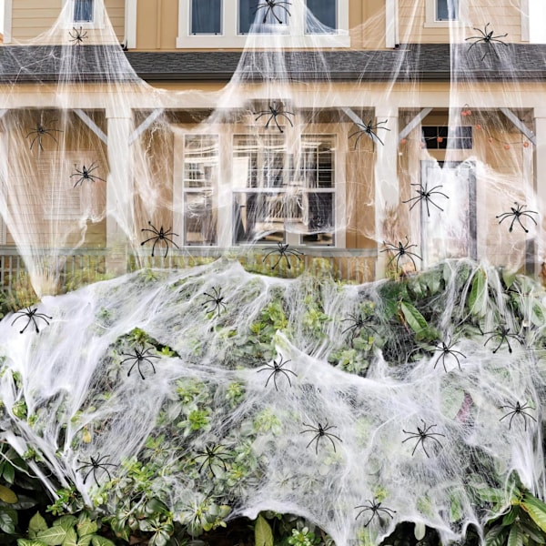 Spindelvæv Halloween Dekorationer Bonus med 40 Falske Spindlar, Super Stretch Spindelnät til Halloween Indendørs og Udendørs