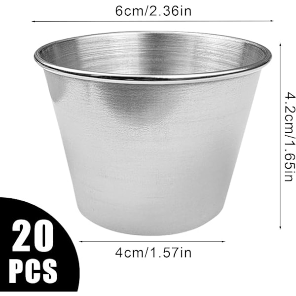 20 stk. sovseskåle, skål i rustfrit stål, små stabelbare dyppeskåle, sojasovseskåle, (75 ml)