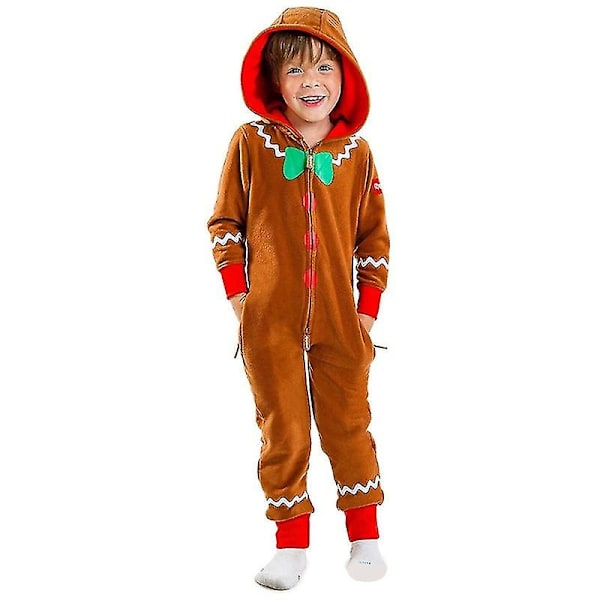 Herrfamiljens mysiga pepparkaksgubbe-jumpsuit, bekväm pepparkaksgubbe-onesie för julen - perfekt för barn Kid XL