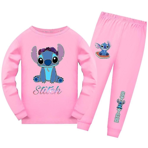 Lilo & Stitch Barnpyjamas Set Långärmad T-shirt Byxor Outfit Loungewear Nattkläder 7-14 År - Xin 9-10 Years 9-10 Years Pink