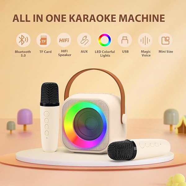 Karaokemaskin för barn med 2 mikrofoner, julklapp till flickor 3-12 år