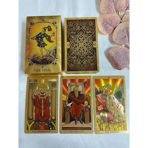Gyldne Tarot 12x7cm Engelsk kortspil Klassisk for begyndere med farvet papir Guidebog Højkvalitets læringskort Runer Spådom A200
