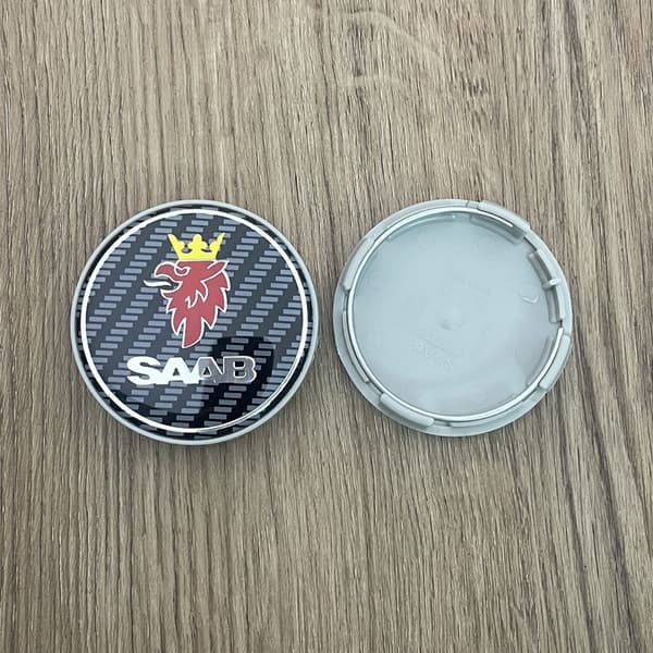 Sortternet Saab 63mm 4-pak Saab Sølv navkapsler, One Size{ROG}