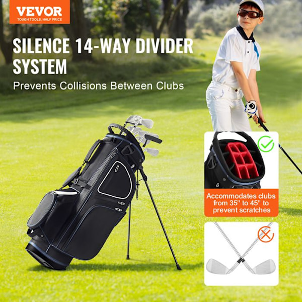 Golfbägi -VEVOR-330 x 220 x 890 mm - 14 lokeron jakajalla ja 13 taskulla - kahva ja irrotettava olkahihna