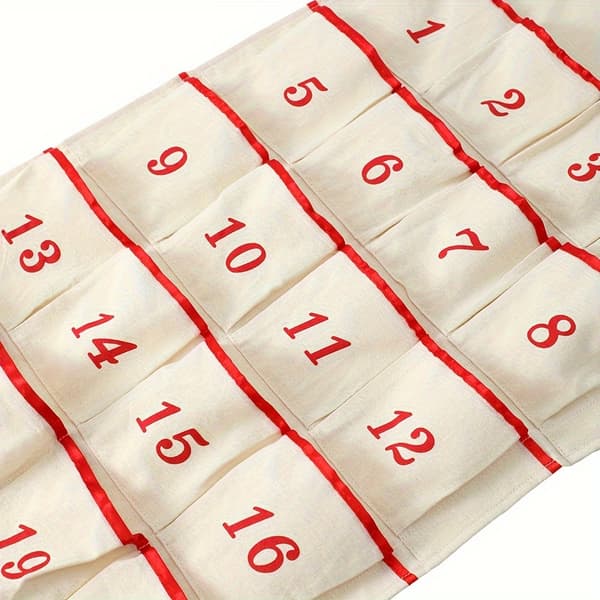 Julekalender med lommer, væghængende stofgavepose til julepynt og hjemmecharme Red