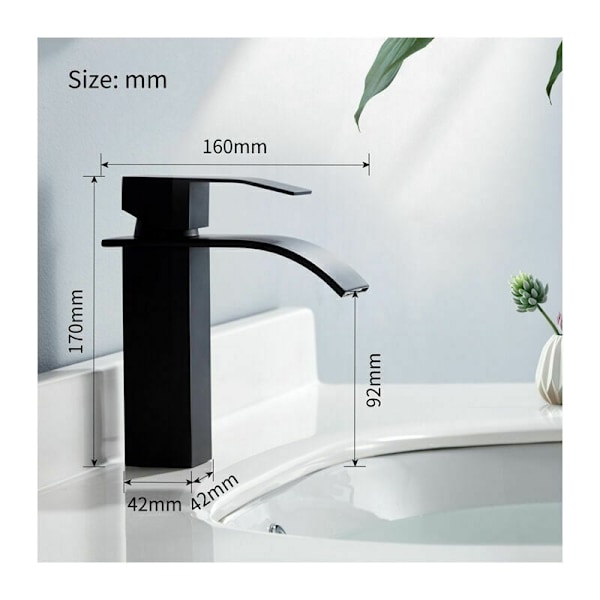 2x Vattenfall Badrumsblandare Svart Handfat Blandare Rostfritt Stål Badrum Vask Blandare Modern Design Kranar