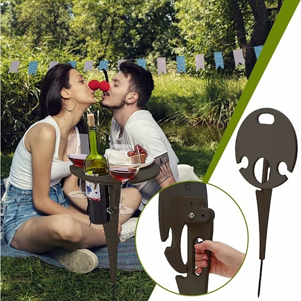 Strandbord, picknickvinhylla, hopfällbart portabelt vinbord, hopfällbart