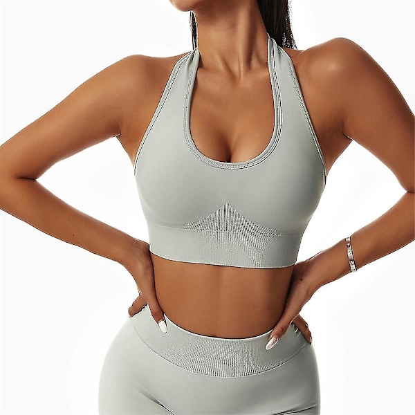 Halterneck Sport-BH Rygglös Fitness Bustier Vadderad Push Up BH för kvinnor Grå Gray Gray L