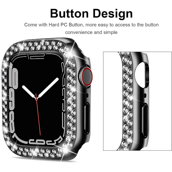Luksus Krystal Rhinestone Hård PC Ramme Etui til Apple Watch Series 7 41mm, Apple Watch Series 7 - All-Around Bumper Etui (Sort)