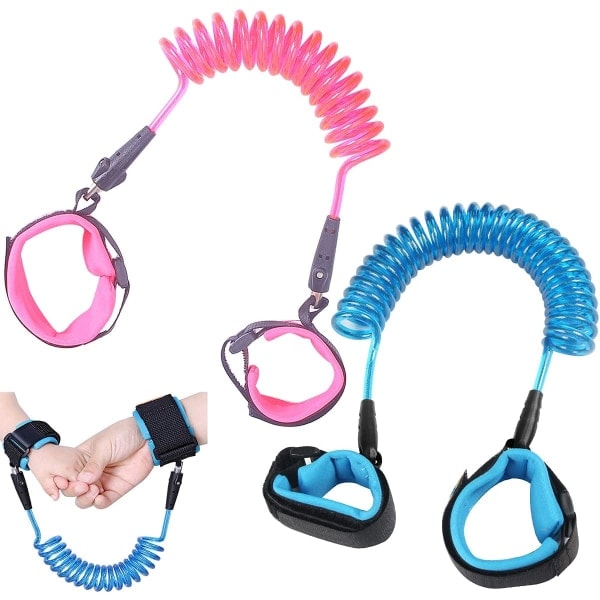 Anti-Verlust-Armbänder für Kinder, 2 Stück 360° drehbare Armbänder Sicherheitsarmbänder geeignet für 1-10 Jahre alte Babys (2 m blau + 1,5 m rosa)