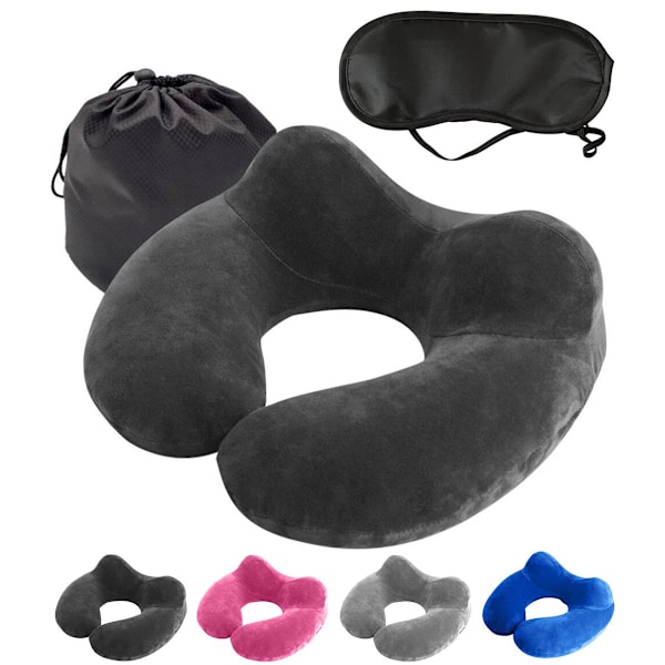 Rese-Kit 3-i-1 - Uppblåsbar Nackkudde & Sovmask Black