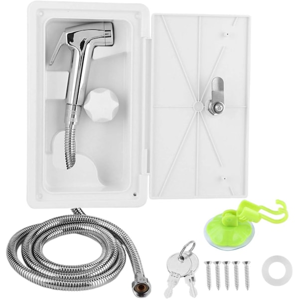 Husvagnsduschbox för Utomhus, Husbil Dusch, ABS Duschbox Kit Varm-Kall Väljare med 2 Nycklar Kit för Marin Båt Husbil Husvagn - Vit
