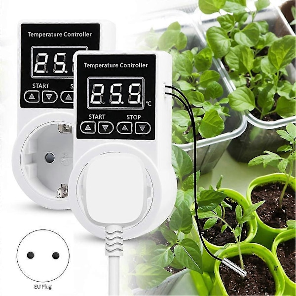 pc Termostatkontakt med sensor, Digital temperaturkontrollerkontakt, Vanntett temperaturbryter EU-plugg