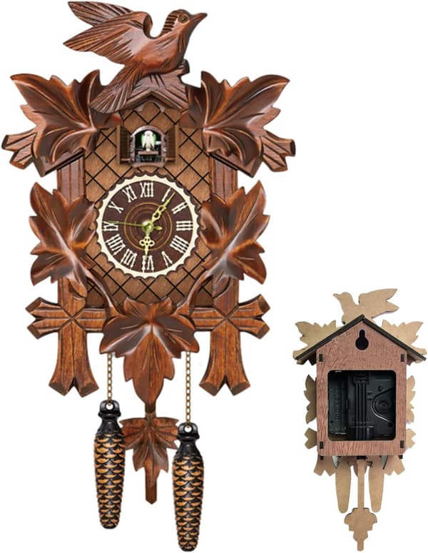 Wooden Pendulum Wall Clock with Cuckoo, Cuckoo Clock with Night Mode, Cuckoo Clock with Working Bird