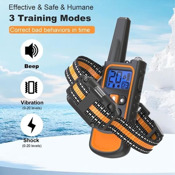 Rechargeable Dog Training Collar, 800m Range, with Vibration, Sound, Static Shock, and Light Modes