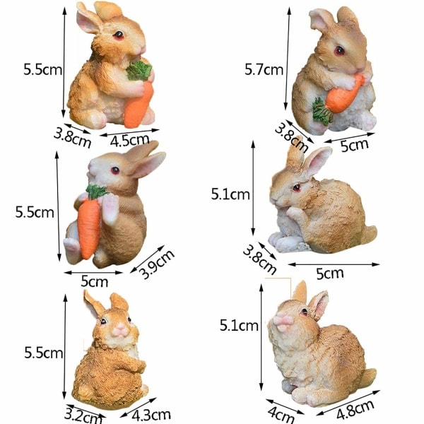 6 kpl Kanit Kanin Puutarhakoristeet Mini Harts Kaninfiguurit Kanit Pitää Porkkanoita Ulkona Mikro Maisema Puutarha Pääsiäiskoriste (Ruskea)