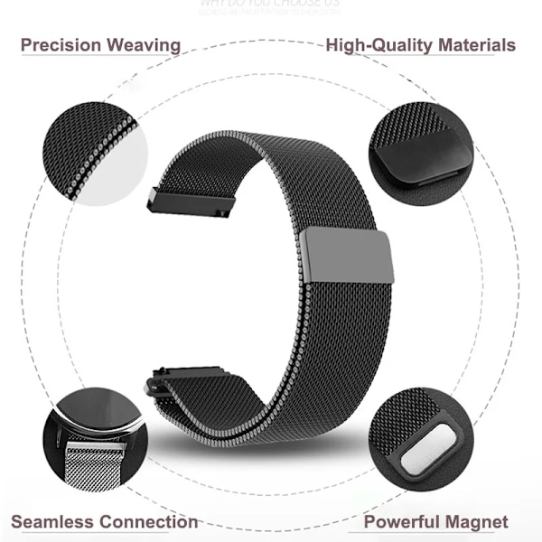 Ny 18mm 20mm 22mm Remmar för Garmin Venu 2S Armband Vivoactive 3 4S 4 Forerunner 245 645 Galaxy Watch 4 Classic 42 46mm Brons Svart Nylon 20mm