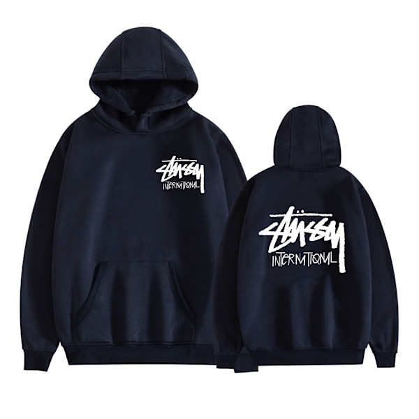 Mordely Unisex Stussy Pullover Hoodie Keskipainoinen Huppari Marinblå XXL XXL Navy