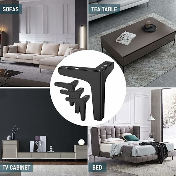 Set med 4 möbelben, belastar upp till 600 kg, 17 cm moderna metallben i triangelform, hårnålsben för skåp, soffa, svart ( cm) cm 10