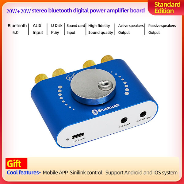 Bluetooth 5.0 HiFi Digital Forstærker Stereo o 2.0 Kanal Lyd