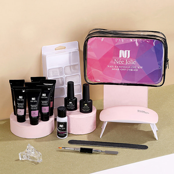 Polygel Nagelkit med UV-lampa Snabb Nagel Förlängningsgel Byggare Professionell Enkelt Polygelkit för Nybörjare och Nagelterapeuter