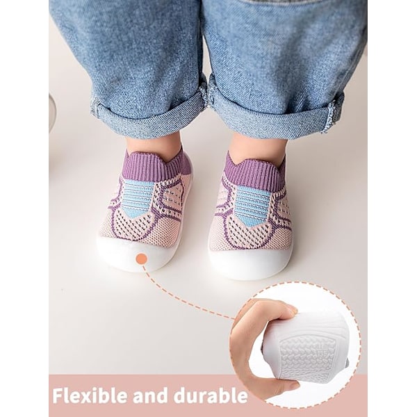 Koko 15 Violetti Happy Cherry Kävelyä Opettelevat Kengät Vauvan Pojille Tytöille Ryömintäkengät Unisex Taapero Tossut Verkkokangas Hengittävät Paljasjalkakengät Laukku Liukumattomat Vauvan Kengät