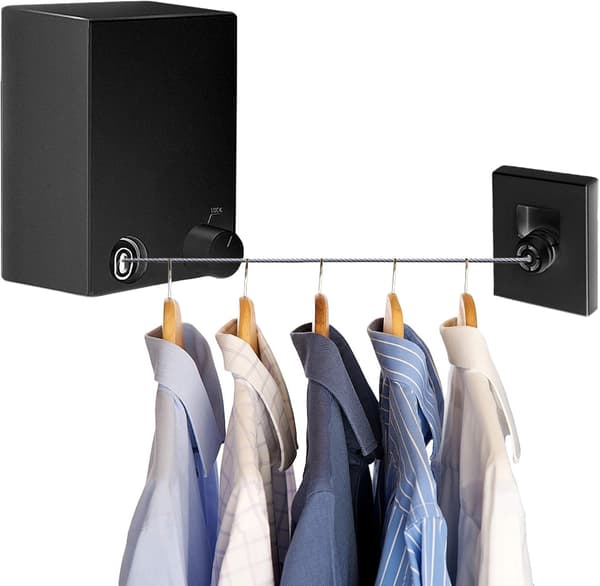 Clothesline, Retractable Clothesline, Stainless Steel Retractable Clothesline, Adjustable 4.2m Clothes Drying Line (Black) Black