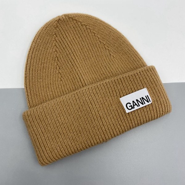 Ganni Strikket Vinterlue for Menn & Kvinner - Varm Lue med Mansjetter, Elastisk Strikket Lue, Hatt Camel