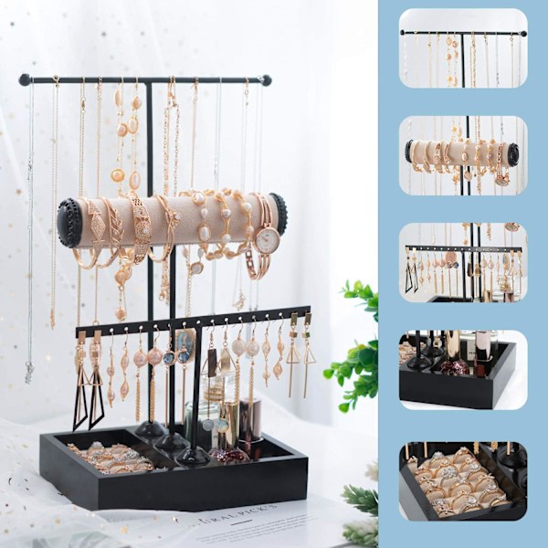 Elegant Antik Bronze T-formet 3-lags Smykkeudstillingsstativ til
