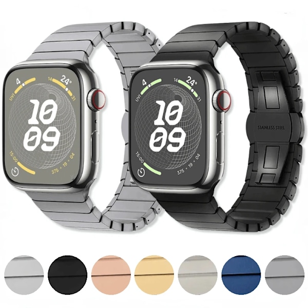 Metalrem til Apple Watch 9 8 7 45mm 41mm Rustfrit stål Udskiftningsrem til iwatch 6 5 4 3 2 SE 44mm 40mm Ultra/2 49mm