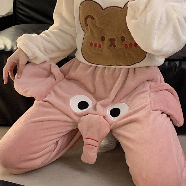 Roliga elefantbyxor, söta 3D-pyjamasbyxor för par, parpresenter för kvinnor och män, rosa rosa Pink XL